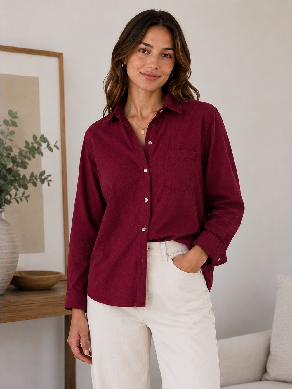 Tekla Unisex Beyond Red Organic Cotton Flannel Sleep Shirt Size Small